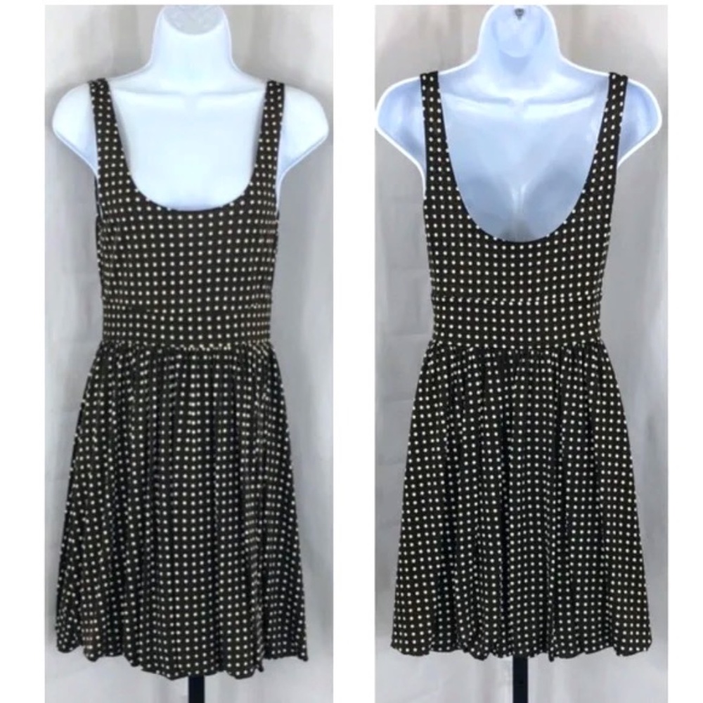 Alice + Olivia Dress Fit and Flare Polka Dot Silk Blend Scoop Neck Brown Size S